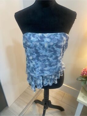 Full Tilt Light Blue Strapless Ruffle Top